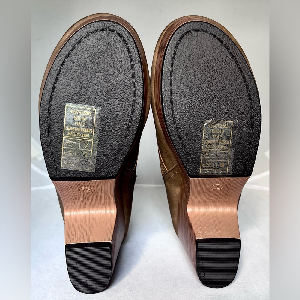 NWOB Pierre Dumas Brown Platform Wedge Clog Ankle Booties Size 7.5 Back Zip - Picture 8 of 10